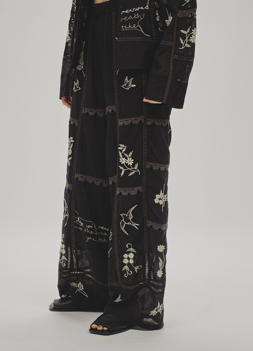 手工刺繡拼布長褲